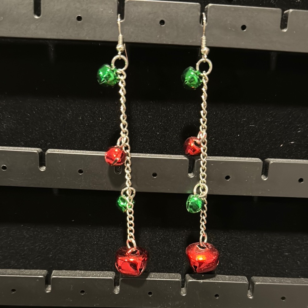 Festive Red and Green Jingle Bell Earrings